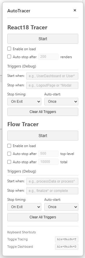 Dashboard panel with both tracers idle.